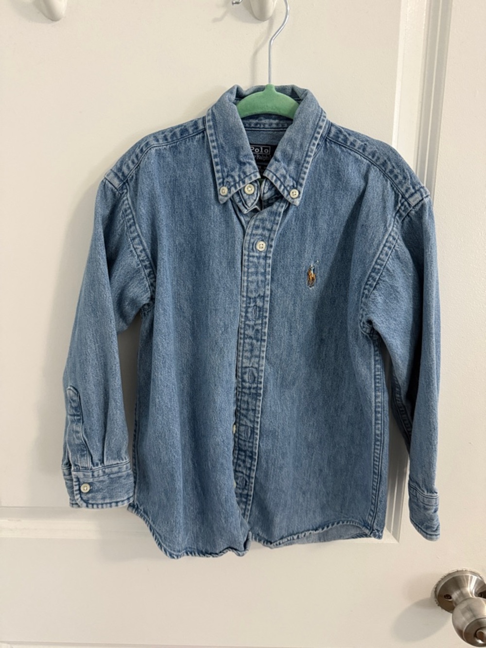 Ralph Lauren Light Blue Denim Shirt with Embroidered Polo Label-Size 4T